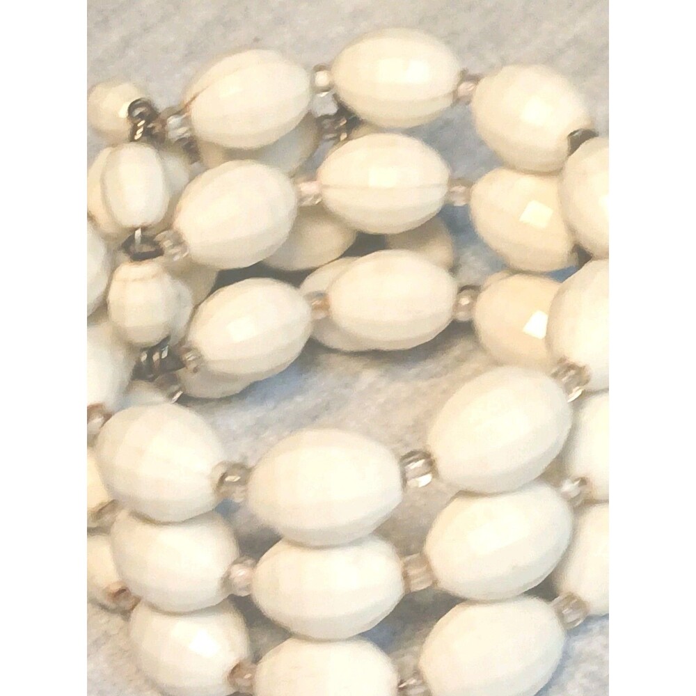 Vintage White Beaded Memory Wire Wrap Bracelet Acrylic Beads  1970.s